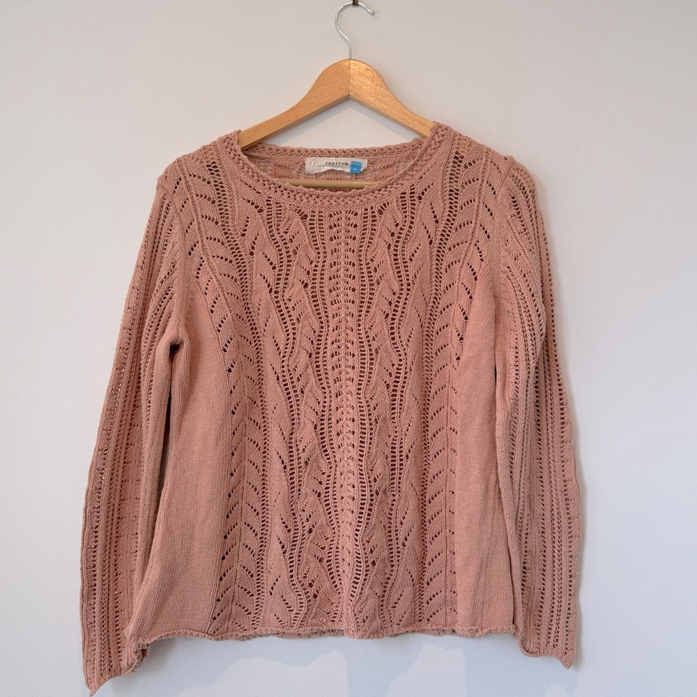Excellent condition Sparrow x Anthropologie dusty pink crocheted sweater size XL
